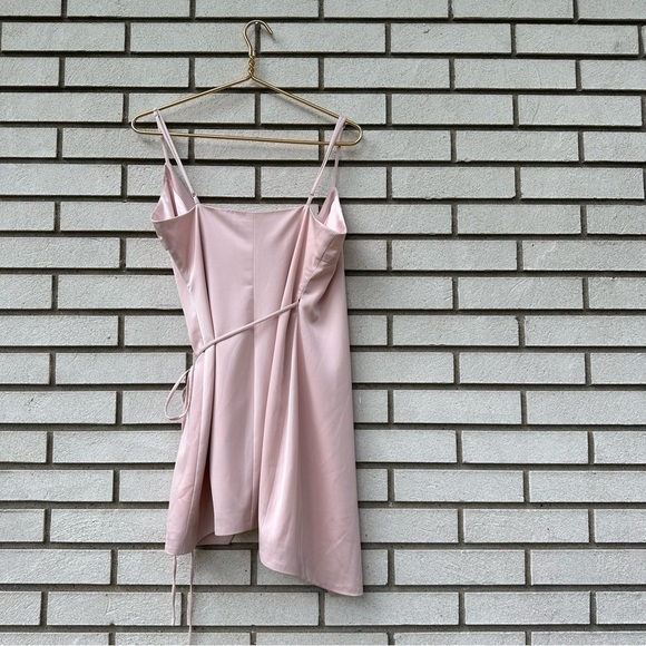 MAJORELLE Nina Satin Wrap Mini Dress Blush Pink Balletcore Romantic Date M - Picture 5 of 14